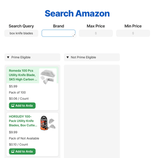 Amazon search results for box knife blades
