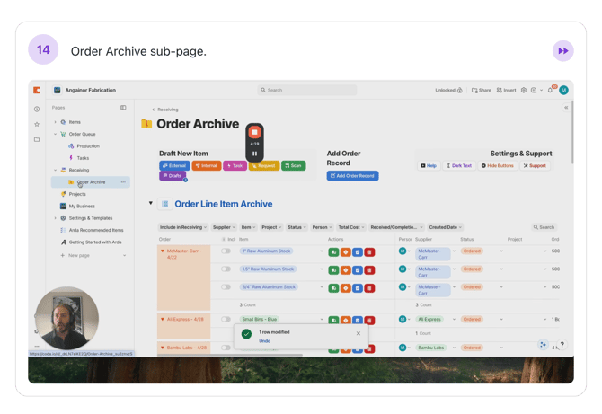 Step #14: Order Archive sub-page.