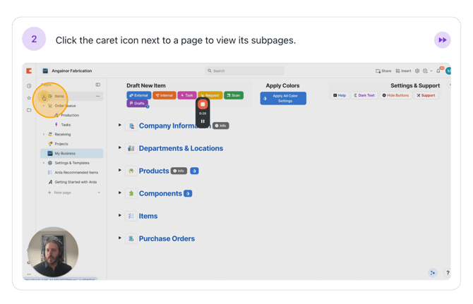 Step #2: Click the caret icon next to a page to view its subpages.