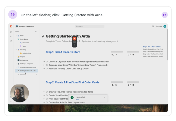 Step #19: On the left sidebar, click 'Getting Started with Arda'.