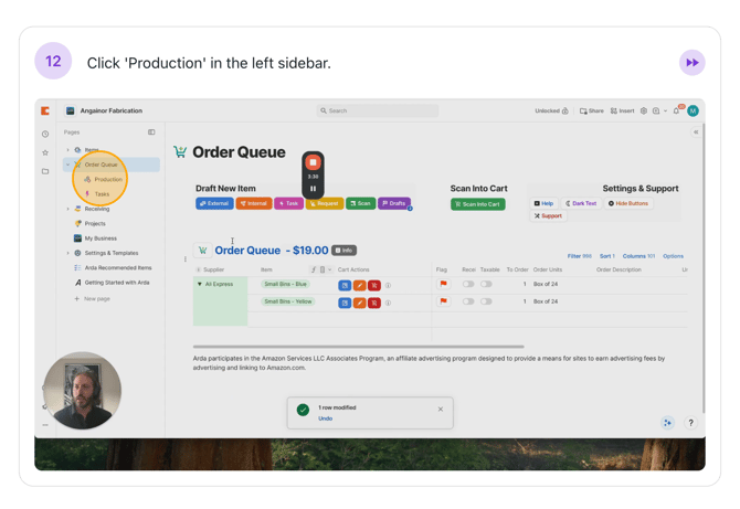 Step #12: Click 'Production' in the left sidebar.