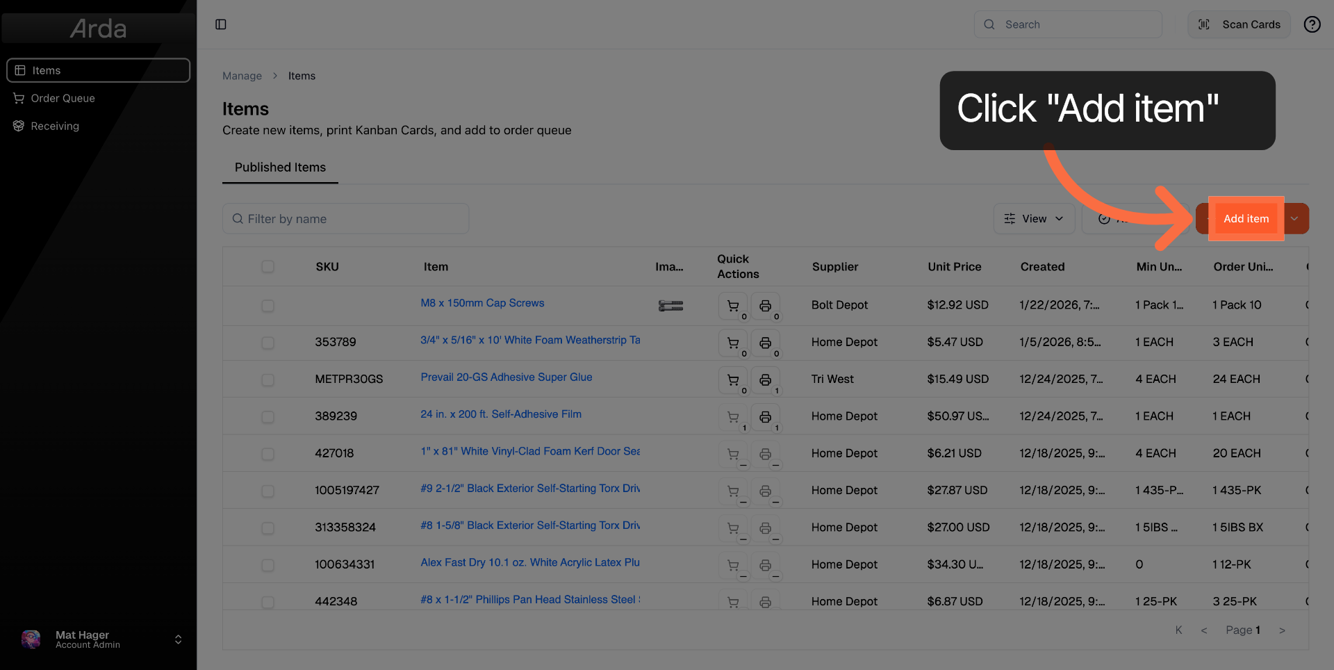 Click Add Item Button