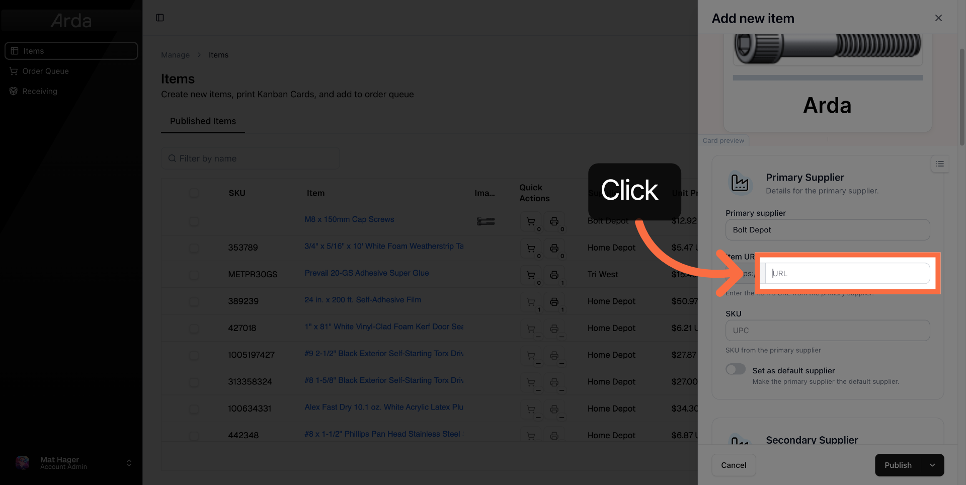 Select Supplier URL Field