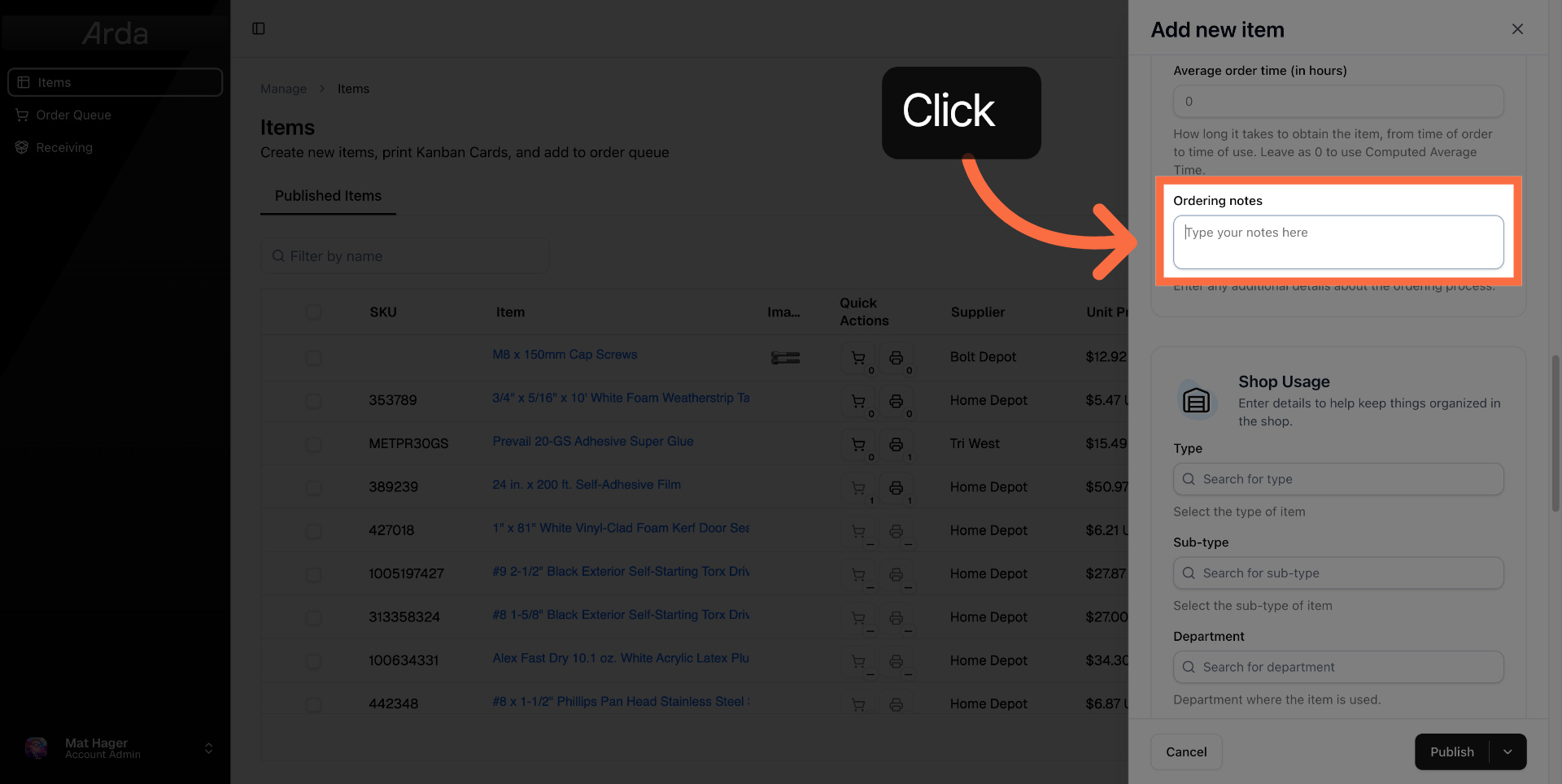 Select Notes Field