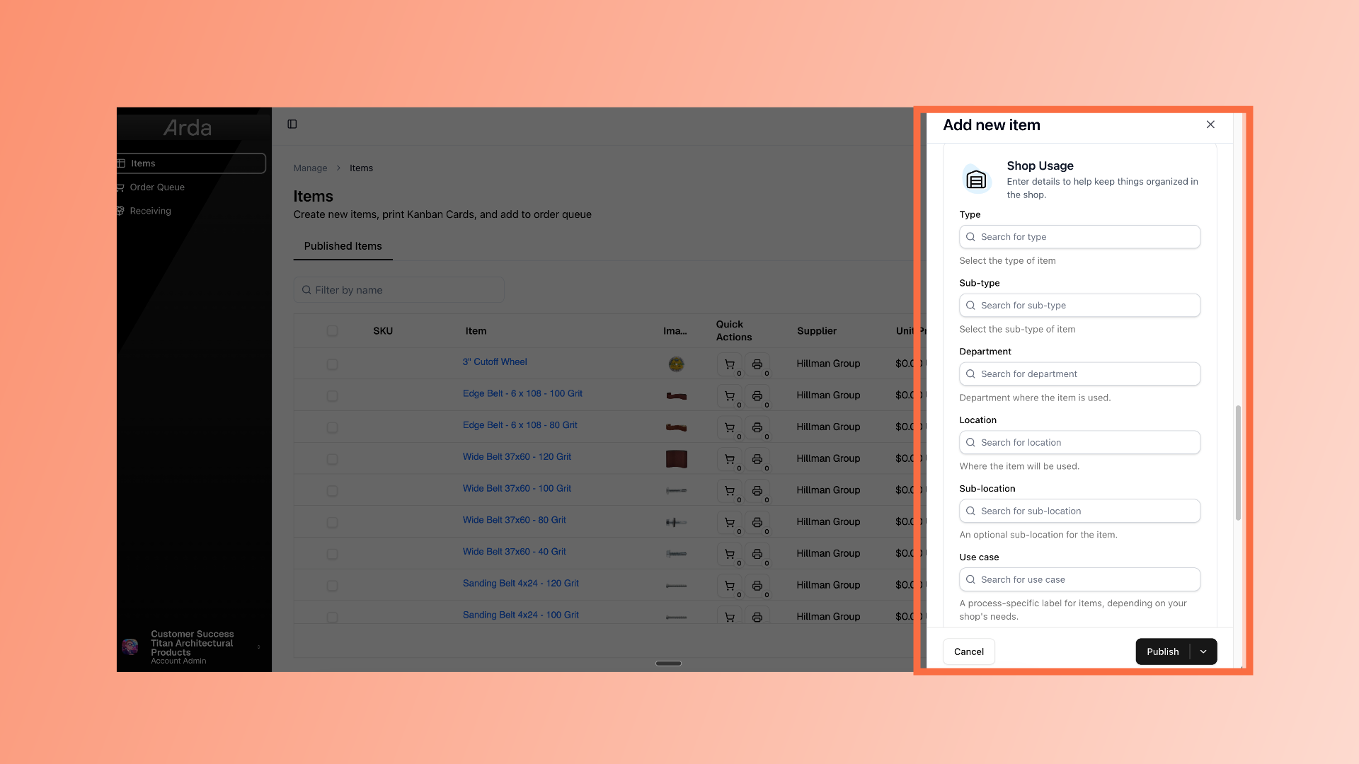 Fill in shop usage information