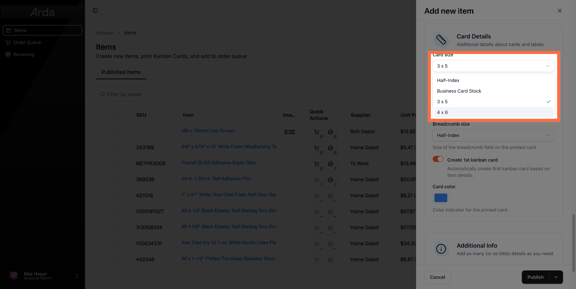 Specify Card, Label, and Breadcrumb Sizing