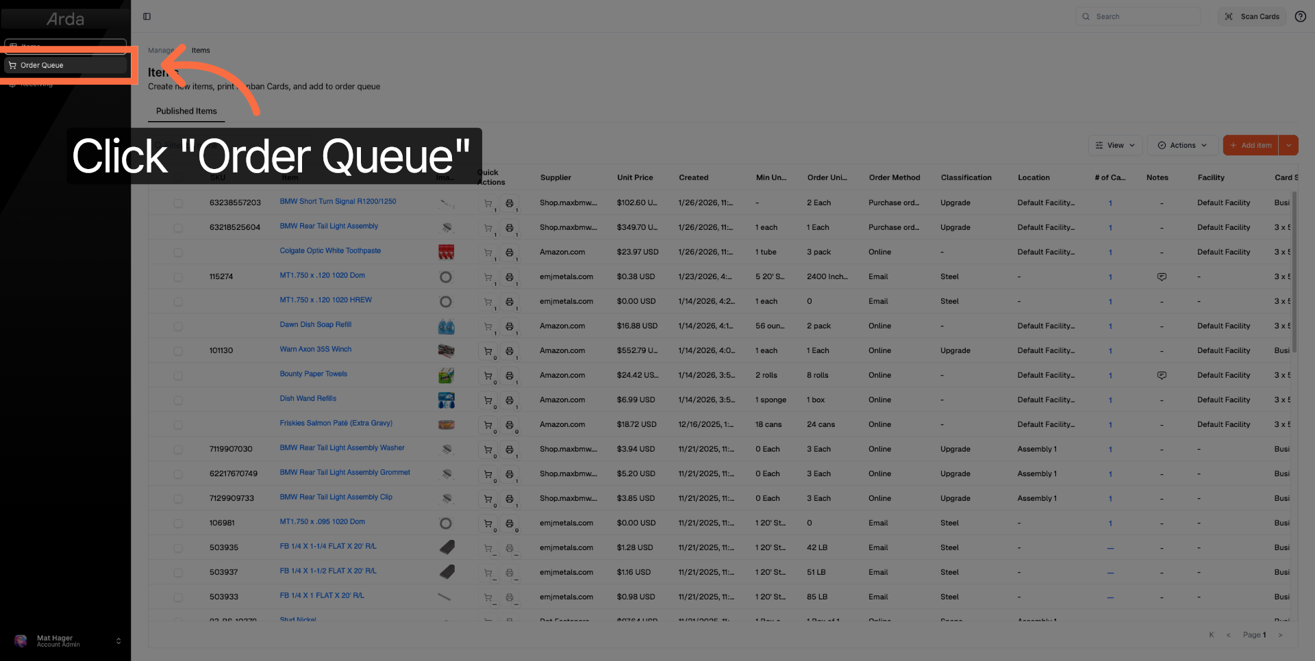 Navigate to Order Queue