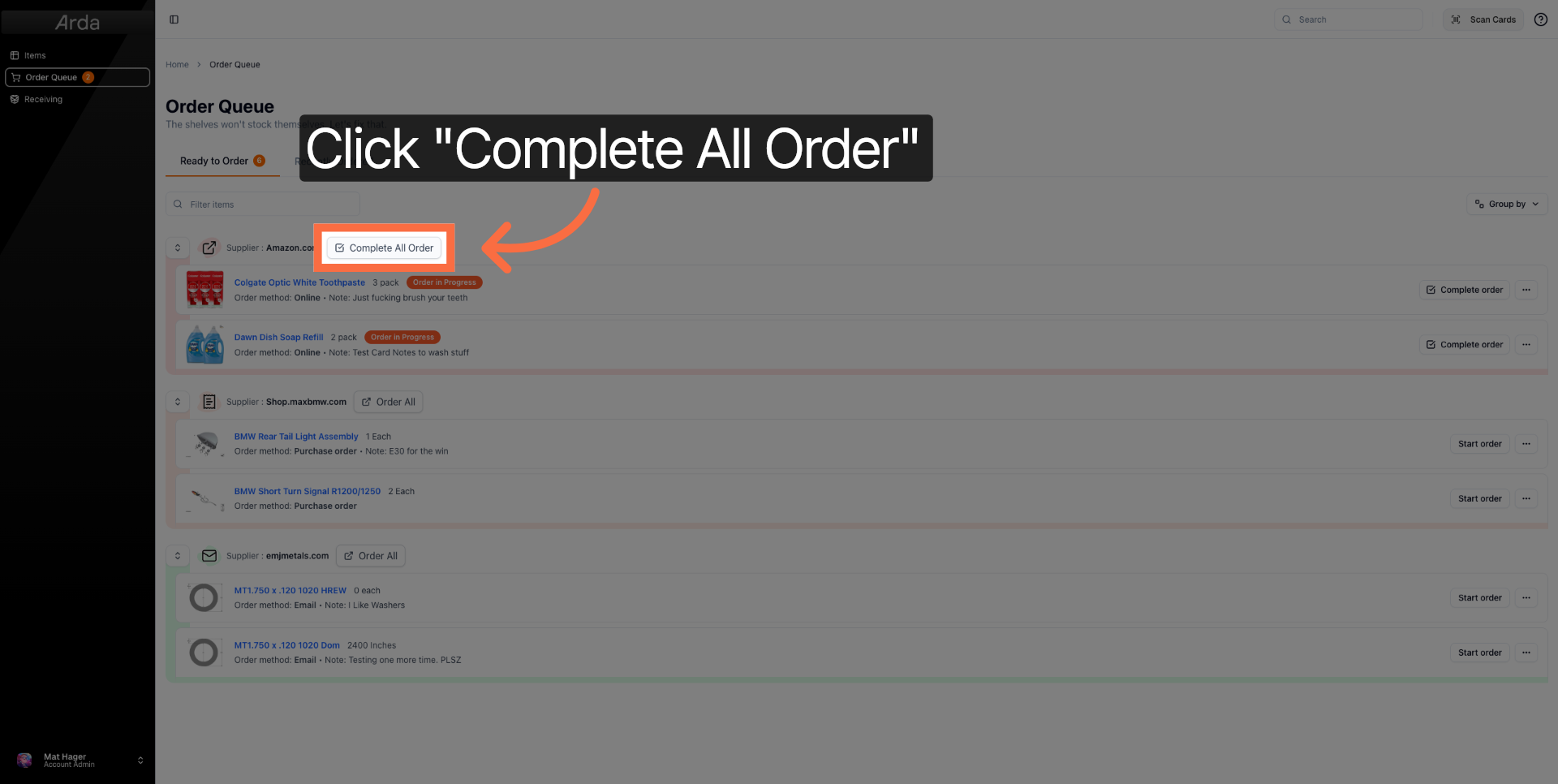 Log Order Completed