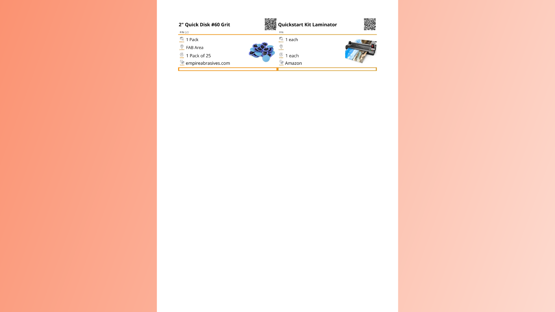 Example Business Card Stock Kanban cards