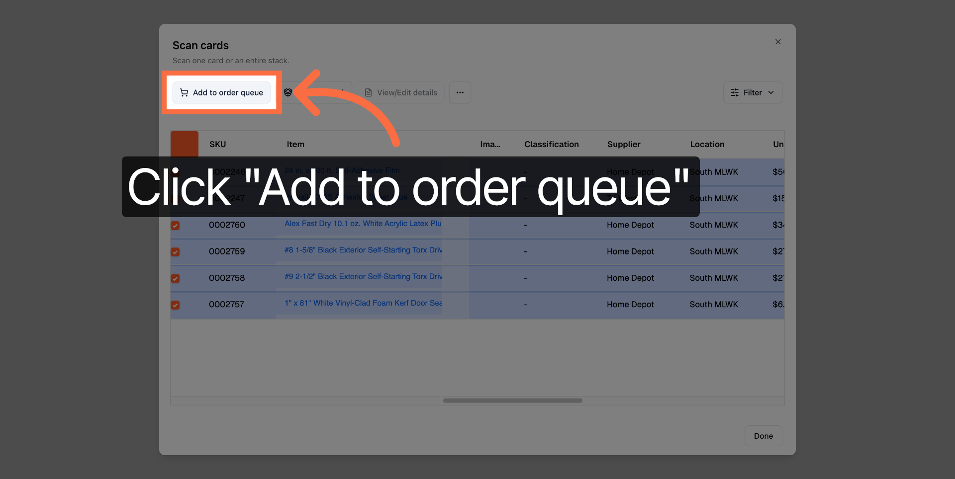 Add Cards to Order Queue
