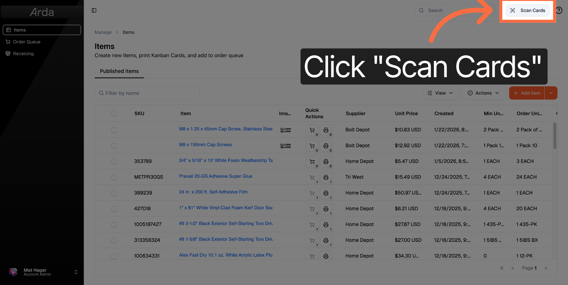 Open Scan Cards Feature